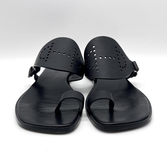 HERMES Hera Sandal Womens 39 8.5 Black Leather Cut Out H Toe Loop Flat Slide - Picture 3 of 16